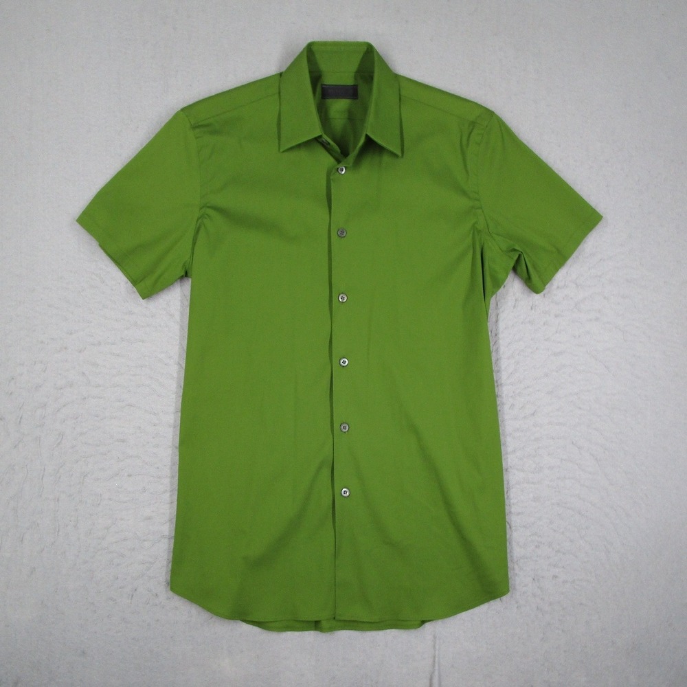 Prada Mens Green Stretch Cotton Short Sleeve Button Up Shirt UCS124 Size 38 15